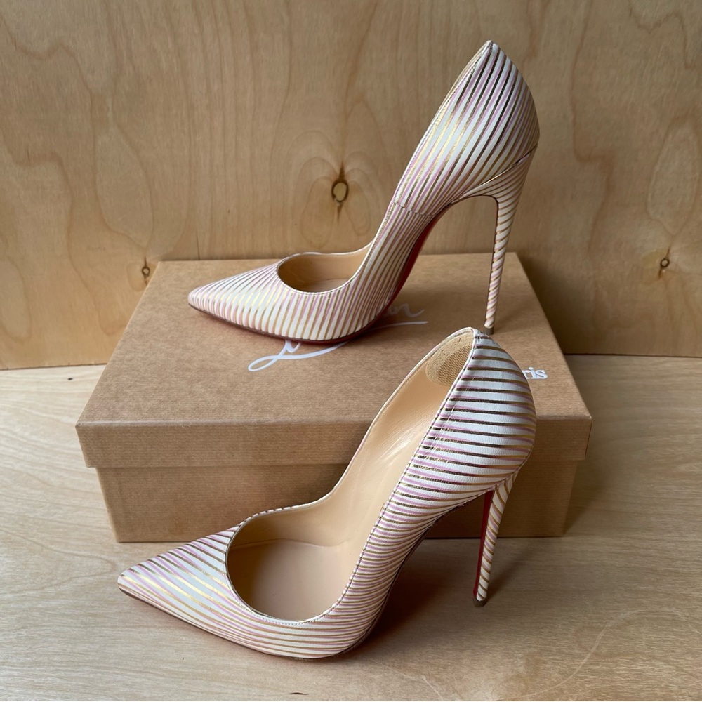 LOUBOUTIN SO KATE 120 Ray Of Light White  Gold Pink HEELS/PUMPS 39.5 Excellent